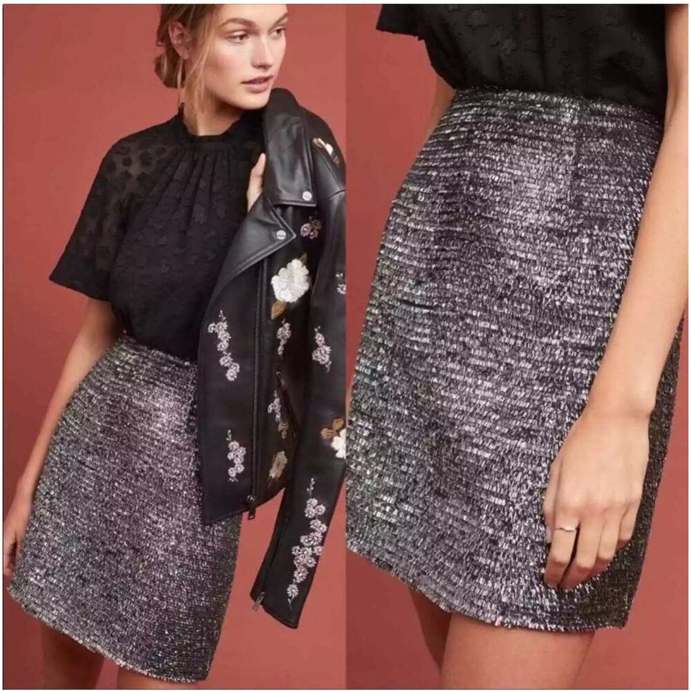 Hutch Anthropologie Silver Tinsel Skirt NWT